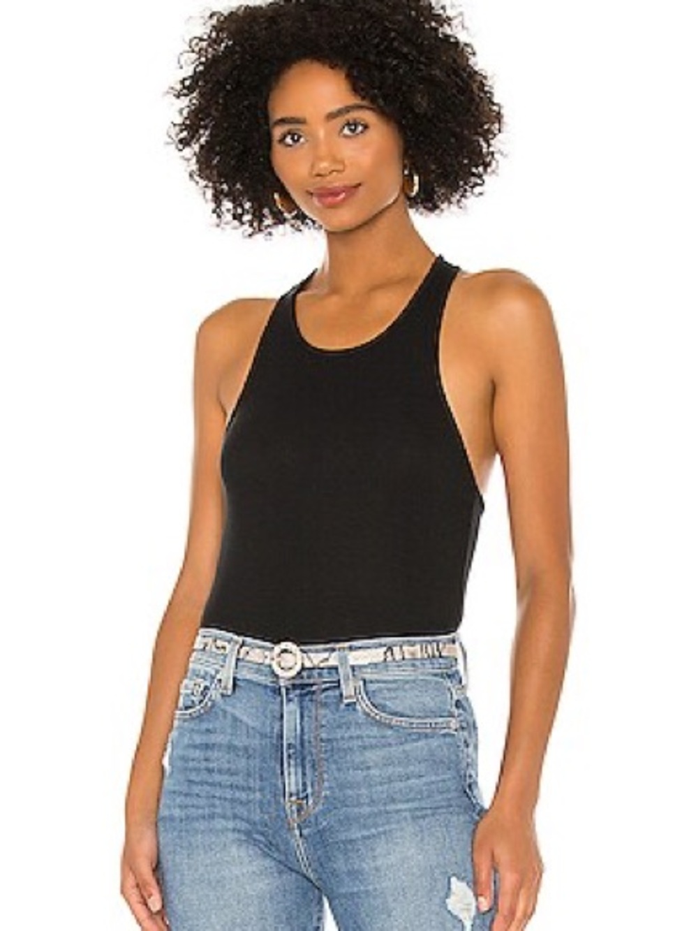 7 FOR ALL MANKIND NWT Racer Back Tank in Jet Black Size M Basic Staple Capsule